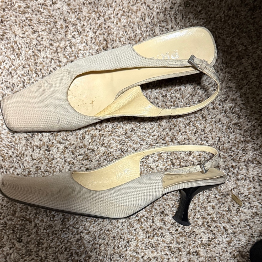 Prada Women's Beige Canvas Slingback Mules